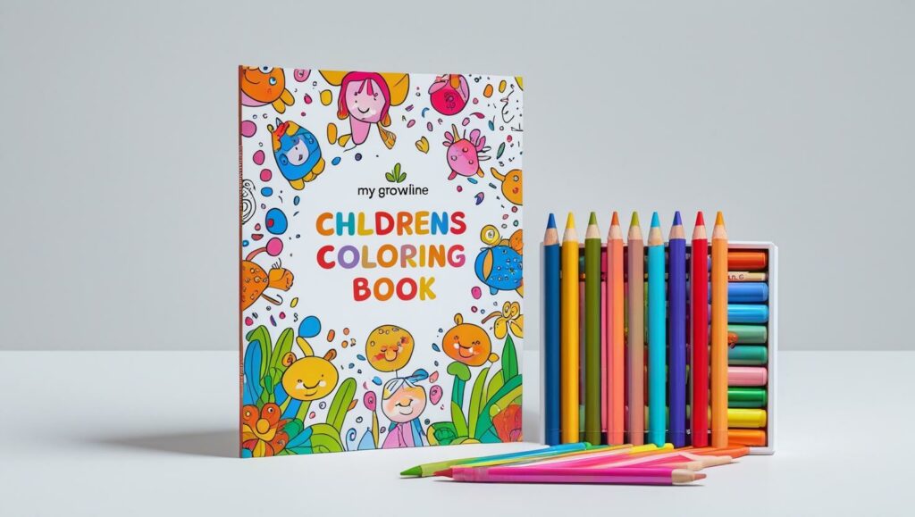 colouring books plus colouring kit for kids single book with white background standing book with my growline small logo on right upper corner